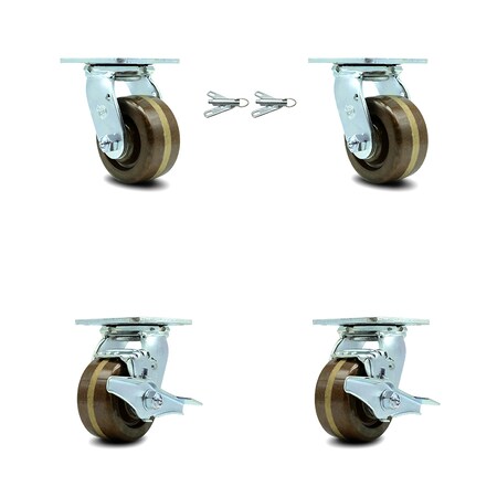 Service Caster 4 Inch High Temp Phenolic Caster Set with Roller Bearings 2 Swivel Lock 2 Brake SCC-30CS420-PHRHT-BSL-2-TLB-2